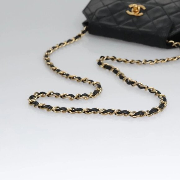 CHANEL Matelasse Chain Shoulder Bag Lamb Skin Black Gold CC Auth PP233 - Picture 7 of 16